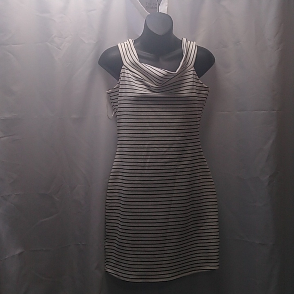 Mango basics black and white striped dress
